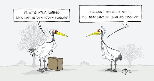 Cartoon: Klimadiskussion (medium) by Marcus Gottfried tagged klima,winter,fff,friday,for,future,vögel,überwintern,klimaschutz,umwelt,kälte,kalt,klima,winter,fff,friday,for,future,vögel,überwintern,klimaschutz,umwelt,kälte,kalt