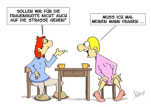 Cartoon: Mann fragen (medium) by Marcus Gottfried tagged frauenquote,mann,ehemann,frau,ehefrau,frage,strasse,demonstration,gespräch,frauenquote,mann,ehemann,frau,ehefrau,frage,strasse,demonstration,gespräch