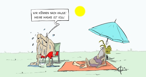 Cartoon: Maske voll (medium) by Marcus Gottfried tagged hitze,sommer,wärme,schwitzen,maske,mudschutz,schutzmaske,corona,virus,wasser,strand,strandbad,sommer2020,hitze,sommer,wärme,schwitzen,maske,mudschutz,schutzmaske,corona,virus,wasser,strand,strandbad,sommer2020