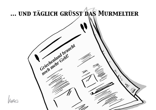 Cartoon: Murmeltier (medium) by Marcus Gottfried tagged murmeltier,film,täglich,nachrichten,wiederholung,langeweile,griechenland,krise,finanzkrise,europa,geld,währung,schulden,finanzbedarf