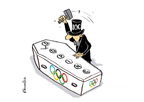 Cartoon: Olympia-Sarg (medium) by Marcus Gottfried tagged russland,doping,ioc,bach,sport,brasilien,rio,de,janairo,ausschluss,spiele,putin,sargnagel,beerdigung,sarg,freunde,marcus,gottfried,cartoon,karikatur,russland,doping,ioc,bach,sport,brasilien,rio,de,janairo,ausschluss,spiele,putin,sargnagel,beerdigung,sarg,freunde,marcus,gottfried,cartoon,karikatur