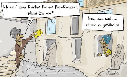 Cartoon: Popkonzert (medium) by Marcus Gottfried tagged manchester,terror,angriff,großbritannien,england,konzert,pop,musik,jugend,afghanistan,syrien,iran,irak,armee,krieg,zerstörung,tote,freikarten,karten,eintritt,einladung,ablehnung,nein,gefährlich,angst,feinde,freunde,marcus,gottfried,cartoon,karikatur,manchester,terror,angriff,großbritannien,england,konzert,pop,musik,jugend,afghanistan,syrien,iran,irak,armee,krieg,zerstörung,tote,freikarten,karten,eintritt,einladung,ablehnung,nein,gefährlich,angst,feinde,freunde,marcus,gottfried,cartoon,karikatur