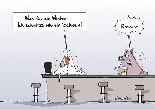 Cartoon: Rassist (medium) by Marcus Gottfried tagged rassist,mensch,glaube,hautfarbe,flüchtlinge,flucht,schnee,schneemann,spruch,schwein,schwitzen,schweiß,sau,ferkel,bar,kneipe,politisch,korrekt,marcus,gottfried,cartoon,karikatur,rassist,mensch,glaube,hautfarbe,flüchtlinge,flucht,schnee,schneemann,spruch,schwein,schwitzen,schweiß,sau,ferkel,bar,kneipe,politisch,korrekt,marcus,gottfried,cartoon,karikatur