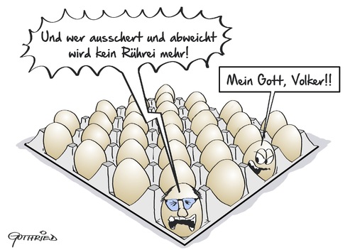 Cartoon: Rührei (medium) by Marcus Gottfried tagged rührei,reihe,disziplin,volker,kauder,demokratie,fraktion,fraktionszwang,cdu,csu,abstimmung,wahl,griechenland,hilfspaket,hilfe,unterstützung,abweichen,ausscheren,drohung,warnung,freude,zuversicht,marcus,gottfried,cartoon,karikatur,rührei,reihe,disziplin,volker,kauder,demokratie,fraktion,fraktionszwang,cdu,csu,abstimmung,wahl,griechenland,hilfspaket,hilfe,unterstützung,abweichen,ausscheren,drohung,warnung,freude,zuversicht,marcus,gottfried,cartoon,karikatur