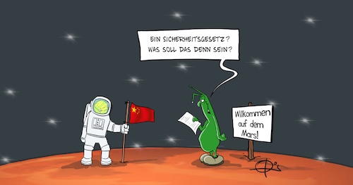Cartoon: Sicherheitsgesetz (medium) by Marcus Gottfried tagged raumfahrt,china,sicherheitsgesetz,hongkong,astronaut,mars,weltall,raumfahrt,china,sicherheitsgesetz,hongkong,astronaut,mars,weltall