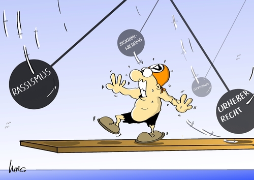 Cartoon: Spiel ohne Grenzen (medium) by Marcus Gottfried tagged piratenpartei,piraten,spiel,ohne,grenzen,parteiprogramm,hinderniss,brett,geschicklichkeit,probleme,ausweichen,sexismus,rassismus,vorwurf,realität,urheberrecht,gegenwind