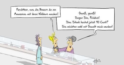 Cartoon: Steak (medium) by Marcus Gottfried tagged fleisch,fleischerei,massentierhaltung,amazonas,brandrodung,kosten,wert,metzgerei,fleisch,fleischerei,massentierhaltung,amazonas,brandrodung,kosten,wert,metzgerei