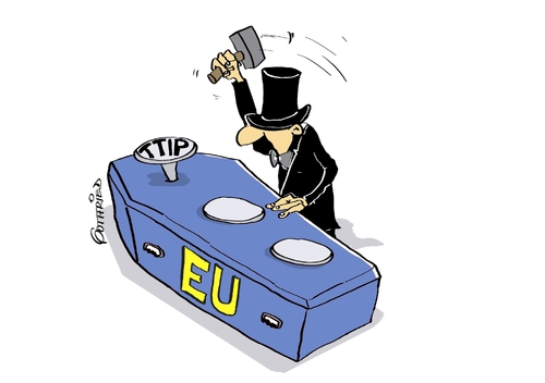 Cartoon: ttip nagel (medium) by Marcus Gottfried tagged ttip,usa,us,europa,transatlantisch,abkommen,handelsabkommen,handel,sargnagel,leak,geheim,verrat,geheimnis,merkel,obama,absprache,vertrag,erfolg,marcus,gottfried,cartoon,karikatur,ttip,usa,us,europa,transatlantisch,abkommen,handelsabkommen,handel,sargnagel,leak,geheim,verrat,geheimnis,merkel,obama,absprache,vertrag,erfolg,marcus,gottfried,cartoon,karikatur