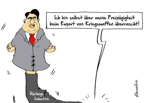 Cartoon: überraschende Freizügigkeit (medium) by Marcus Gottfried tagged rüstung,export,rüstungsexport,weltmeister,sigmar,gabriel,spd,verteidigung,wirtschaft,puppe,handpuppe,abhängigkeit,abhängig,korrupt,überraschung,kriegswaffen,panzer,gewehr,rüstungsindustrie,lobby,freunde,marcus,gottfried,cartoon,karikatur,rüstung,export,rüstungsexport,weltmeister,sigmar,gabriel,spd,verteidigung,wirtschaft,puppe,handpuppe,abhängigkeit,abhängig,korrupt,überraschung,kriegswaffen,panzer,gewehr,rüstungsindustrie,lobby,freunde,marcus,gottfried,cartoon,karikatur