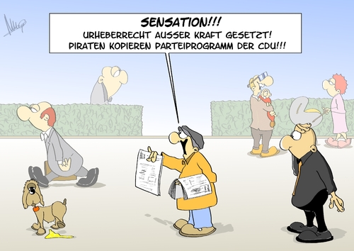 Cartoon: Urheber (medium) by Marcus Gottfried tagged urheber,piraten,partei,urheberrecht,kopie,programm,parteiprogramm,cdu,csu,spd,fdp,sensation
