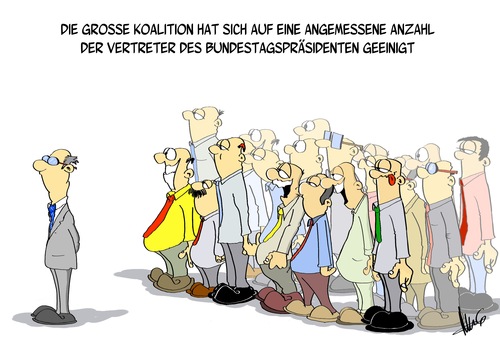 Cartoon: Vertretung (medium) by Marcus Gottfried tagged parlament,regierung,bundestag,bundestagspräsident,lammert,cdu,fraktion,stärke,vertreter,anzahl,angemessen,vielzahl,posten,lukrativ,geld,einnahmen,kosten,personal