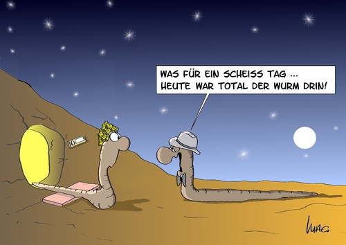 Cartoon: Wurm drin (medium) by Marcus Gottfried tagged enttäuschung,heimkehr,paar,ehe,scheiss,frustration,frust,arbeit,tag,nacht,kriechtier,tier,wurm