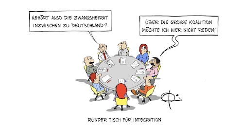 Cartoon: Zwangsheirat (medium) by Marcus Gottfried tagged runder,tisch,integrieren,integration,integrationspolitik,fremd,zuwanderung,zuwanderer,koalition,cdu,csu,spd,gespräch,runder,tisch,integrieren,integration,integrationspolitik,fremd,zuwanderung,zuwanderer,koalition,cdu,csu,spd,gespräch