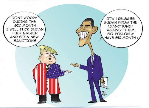 Cartoon: Sudan sanctions (medium) by Majid Atta tagged obama,sudan,trump,politics