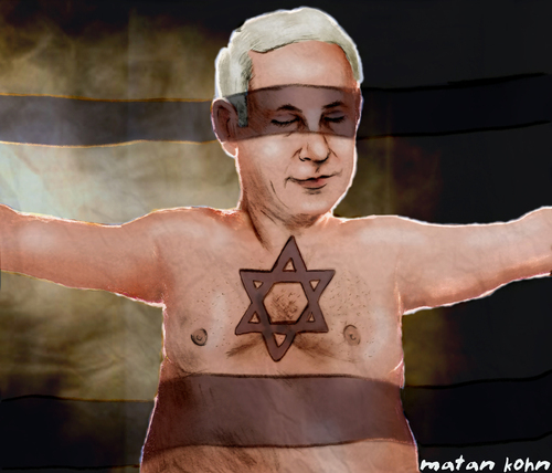 Cartoon: benjamin bibi netanyahu (medium) by matan_kohn tagged funny,politics,kohn,matan,flag,israel,netanyahu,benjamin,bibi