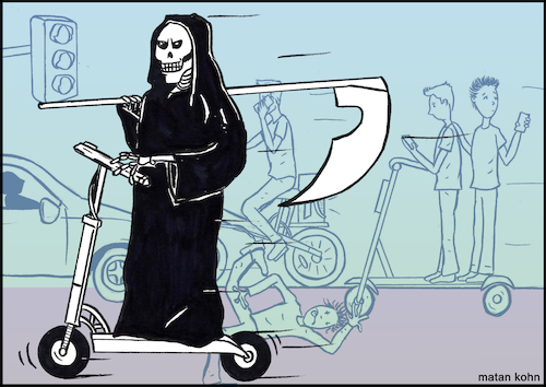 Cartoon: Dont drive carefully... (medium) by matan_kohn tagged illustration,mobilebike,angelofdeath,electric,electricbike,scooter,caricture,danger