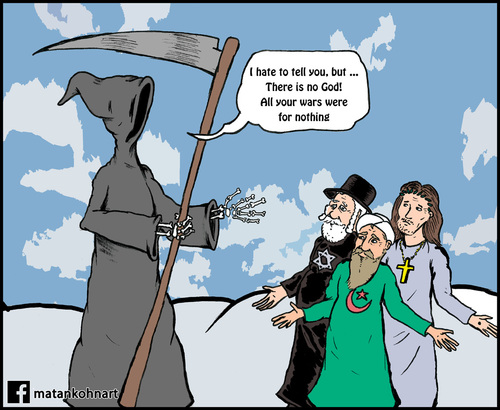 Cartoon: God is no good (medium) by matan_kohn tagged god,religion,jewish,christian,islam,funny,death,sky,heaven,caricature,matan,kohn