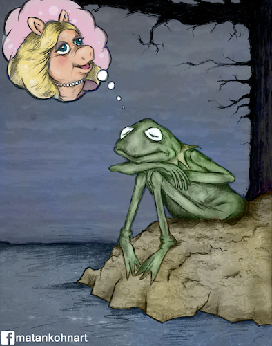 Cartoon: kermit the frog (medium) by matan_kohn tagged kermit,the,frog,miss,piggy,muppets,love,heart,broken,funny,sad,matan,kohn