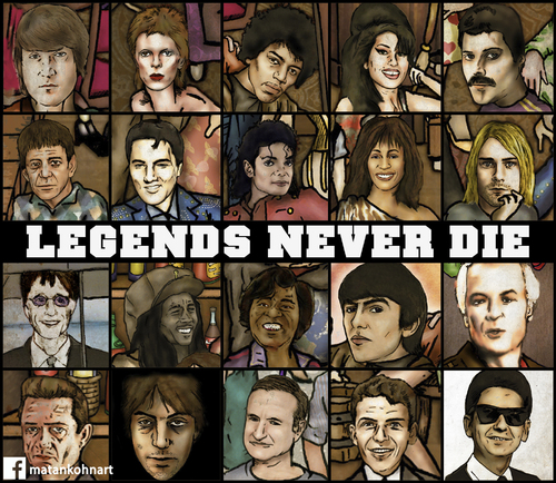 Cartoon: Legends never die (medium) by matan_kohn tagged amy,beatles,bee,bowie,cobain,court,david,elvis,frank,freddy,gee,georg,harrison,huston,jackson,jimmi,john,kohn,lennon,lou,matan,mercury,michael,presley,read,robbin,sinatra,handrix,whiliams,wainhowse,whithny