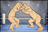 Cartoon: Hand to hand combat (small) by matan_kohn tagged hand,hands,fights,fight,buttle,funny,fighters,boxing,ring,surreal,art,muscular,creative,illustration,anthropomorphic,design,strength,symbolism,competition,theme,fist,characters,arena,lighting,fantasy,power,metaphor,dynamic