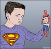 Cartoon: Super kid (small) by matan_kohn tagged superman,spaiderman,doll,kid,superhero,superheroes,marvelcomics,dccomics,funny,illustration,drowings,inktober2021,art,children,fineart,digitalart,comics,avengers,movie,pop,popart,sad