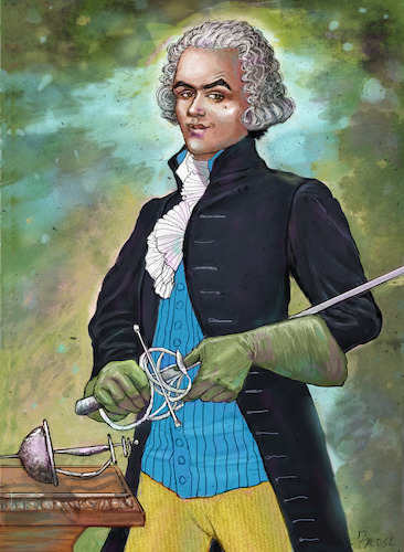 Cartoon: Joseph Bologne (medium) by frostyhut tagged blacklivesmatter,classical,music,composer,portrait,musician,fencing,baroque,wig,foil,sabre