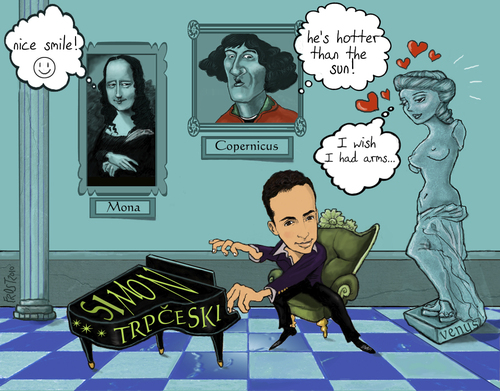 Cartoon: Simon Trpceski (medium) by frostyhut tagged simon,trpceski,macedonia,classical,piano,pianist,music,venus,monalisa,copernicus