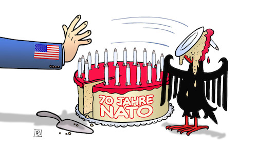 Cartoon: 70 Jahre NATO (medium) by Harm Bengen tagged 70,jahre,nato,usa,deutschland,adler,torte,ruestung,streit,harm,bengen,cartoon,karikatur,70,jahre,nato,usa,deutschland,adler,torte,ruestung,streit,harm,bengen,cartoon,karikatur