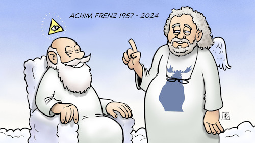 Cartoon: Achim Frenz (medium) by Harm Bengen tagged achim,frenz,tot,tod,himmel,gott,komische,kunst,caricatura,museum,frankfurt,harm,bengen,cartoon,karikatur,achim,frenz,tot,tod,himmel,gott,komische,kunst,caricatura,museum,frankfurt,harm,bengen,cartoon,karikatur