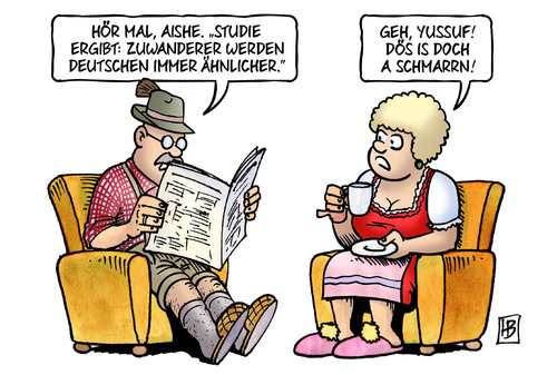 Cartoon: Ähnlich (medium) by Harm Bengen tagged studie,zuwanderer,werden,deutschen,deutsche,deutschland,integration,migration,yussuf,aishe,bayern,bayerisch,schmarrn,harm,bengen,cartoon,karikatur,studie,zuwanderer,werden,deutschen,deutsche,deutschland,integration,migration,yussuf,aishe,bayern,bayerisch,schmarrn,harm,bengen,cartoon,karikatur