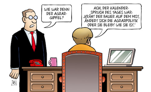 Cartoon: Agrar-Gipfel (medium) by Harm Bengen tagged agrar,gipfel,merkel,schreibtisch,computer,kalenderspruch,bauer,mist,landwirtschaft,proteste,agrarpolitik,harm,bengen,cartoon,karikatur,agrar,gipfel,merkel,schreibtisch,computer,kalenderspruch,bauer,mist,landwirtschaft,proteste,agrarpolitik,harm,bengen,cartoon,karikatur