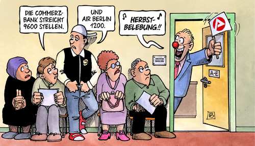 Cartoon: ALo-Zahlen (medium) by Harm Bengen tagged commerzbank,stellenabbau,air,berlin,arbeitsplaetze,arbeitsamt,jobcenter,arbeitslosenzahlen,herbstbelebung,harm,bengen,cartoon,karikatur,commerzbank,stellenabbau,air,berlin,arbeitsplaetze,arbeitsamt,jobcenter,arbeitslosenzahlen,herbstbelebung,harm,bengen,cartoon,karikatur