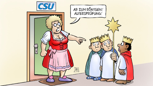 Cartoon: Altersprüfung (medium) by Harm Bengen tagged röntgen,altersprüfung,csu,migranten,jugendliche,heilige,drei,könige,singen,harm,bengen,cartoon,karikatur,röntgen,altersprüfung,csu,migranten,jugendliche,heilige,drei,könige,singen,harm,bengen,cartoon,karikatur