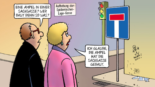 Cartoon: Ampel-Sackgasse (medium) by Harm Bengen tagged ampel,sackgasse,aufhebung,der,epidemischen,lage,gasse,corona,harm,bengen,cartoon,karikatur,ampel,sackgasse,aufhebung,der,epidemischen,lage,gasse,corona,harm,bengen,cartoon,karikatur