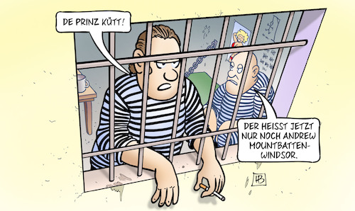 Cartoon: Andrew im Knast (medium) by Harm Bengen tagged knast,gefängnis,prinz,karneval,royal,gb,uk,andrew,mountbatten,windsor,epstein,skandal,harm,bengen,cartoon,karikatur,knast,gefängnis,prinz,karneval,royal,gb,uk,andrew,mountbatten,windsor,epstein,skandal,harm,bengen,cartoon,karikatur