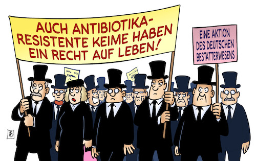 Cartoon: Antibiotikaresistent (medium) by Harm Bengen tagged bestatterwesen,totengräber,krankenhaus,gesundheit,tod,antibiotikaresistente,keime,recht,leben,demonstration,harm,bengen,cartoon,karikatur,bestatterwesen,totengräber,krankenhaus,gesundheit,tod,antibiotikaresistente,keime,recht,leben,demonstration,harm,bengen,cartoon,karikatur