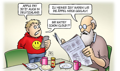 Cartoon: Apple Pay (medium) by Harm Bengen tagged apple,pay,bezahlsystem,handy,internet,onlinebanking,deutschland,äppel,äpfel,geklaut,cloud,kind,enkel,susemil,harm,bengen,cartoon,karikatur,apple,pay,bezahlsystem,handy,internet,onlinebanking,deutschland,äppel,äpfel,geklaut,cloud,kind,enkel,susemil,harm,bengen,cartoon,karikatur