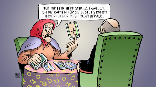 Cartoon: Arschkarte (medium) by Harm Bengen tagged schulz,arschkarte,kartenlegen,wahrsagerin,groko,spd,zukunft,harm,bengen,cartoon,karikatur,schulz,arschkarte,kartenlegen,wahrsagerin,groko,spd,zukunft,harm,bengen,cartoon,karikatur