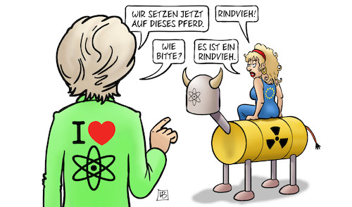 Cartoon: Atom-Rindvieh (medium) by Harm Bengen tagged pferd,rindvieh,europa,stier,atomkraft,kernkraft,energie,gefahr,von,der,leyen,vdl,harm,bengen,cartoon,karikatur,pferd,rindvieh,europa,stier,atomkraft,kernkraft,energie,gefahr,von,der,leyen,vdl,harm,bengen,cartoon,karikatur