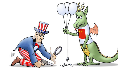 Cartoon: Ballon-Untersuchung (medium) by Harm Bengen tagged china,spionage,ballons,abschuss,untersuchung,lupe,drachen,usa,uncle,sam,harm,bengen,cartoon,karikatur,china,spionage,ballons,abschuss,untersuchung,lupe,drachen,usa,uncle,sam,harm,bengen,cartoon,karikatur