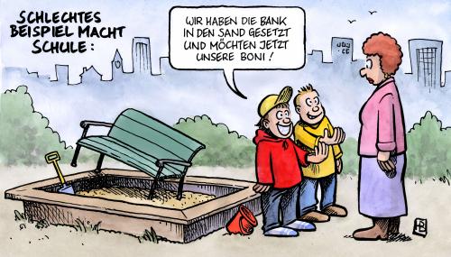 Cartoon: Bank in den Sand gesetzt (medium) by Harm Bengen tagged bank,banker,bankier,manager,bonus,boni,abfindung,gier,geld,gehalt,krise,finanzen,finanzkrise,kredit,kredite,rettungschirm,rettungspaket,finanzmarkt,sand,sandkasten,bank,banker,abnken,bankier,manager,bonus,boni,geld,abfindung,gier,gehalt,gehälter,managergehälter,managergehalt,krise,finanzen,finanzkrise,kredit,kredite,rettungschirm,rettungspaket,finanzmarkt,sandkasten,pleite,schulde,wirtschaft,wirtschaftskrise