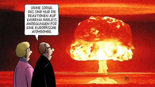 Cartoon: Barley-Bombe (medium) by Harm Bengen tagged atomexplosion,atompilz,reaktionen,katarina,barley,spd,europäische,atombombe,rüstung,harm,bengen,cartoon,karikatur,atomexplosion,atompilz,reaktionen,katarina,barley,spd,europäische,atombombe,rüstung,harm,bengen,cartoon,karikatur