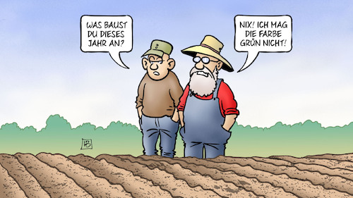 Cartoon: Bauern vs. Grün (medium) by Harm Bengen tagged bauern,feld,acker,anbau,grüne,wut,farbe,proteste,harm,bengen,cartoon,karikatur,bauern,feld,acker,anbau,grüne,wut,farbe,proteste,harm,bengen,cartoon,karikatur