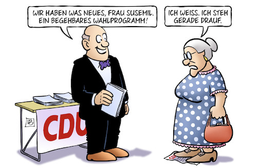 Cartoon: Begehbares Wahlprogramm (medium) by Harm Bengen tagged begehbares,wahlprogramm,cdu,bundestagswahl,susemil,harm,bengen,cartoon,karikatur,begehbares,wahlprogramm,cdu,bundestagswahl,susemil,harm,bengen,cartoon,karikatur