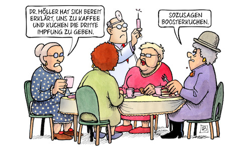 Cartoon: Booster-Impfung (medium) by Harm Bengen tagged kaffee,kuchen,dritte,impfung,boosterkuchen,susemil,doktor,arzt,spritze,corona,harm,bengen,cartoon,karikatur,kaffee,kuchen,dritte,impfung,boosterkuchen,susemil,doktor,arzt,spritze,corona,harm,bengen,cartoon,karikatur