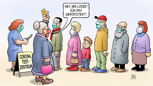 Cartoon: Booster ersetzt Test (medium) by Harm Bengen tagged loser,geboostert,booster,test,zentrum,schlange,corona,susemil,harm,bengen,cartoon,karikatur,loser,geboostert,booster,test,zentrum,schlange,corona,susemil,harm,bengen,cartoon,karikatur