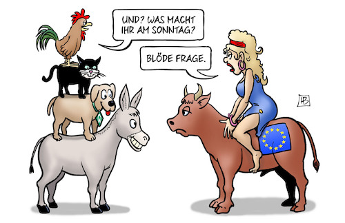 Cartoon: Bremen- und Europawahl (medium) by Harm Bengen tagged sonntag,bremen,landtagswahl,bürgerschaftswahl,bremer,stadtmusikanten,europa,stier,europawahl,harm,bengen,cartoon,karikatur,sonntag,bremen,landtagswahl,bürgerschaftswahl,bremer,stadtmusikanten,europa,stier,europawahl,harm,bengen,cartoon,karikatur