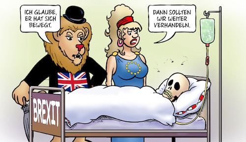 Cartoon: Brexit zuckt (medium) by Harm Bengen tagged bewegung,bewegt,verhandlungen,verhandeln,brexit,eu,europa,gb,uk,loewe,skelett,tot,krank,harm,bengen,cartoon,karikatur,bewegung,bewegt,verhandlungen,verhandeln,brexit,eu,europa,gb,uk,loewe,skelett,tot,krank,harm,bengen,cartoon,karikatur