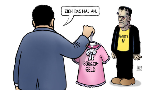 Cartoon: Bürgergeld kommt (medium) by Harm Bengen tagged bürgergeld,grundsicherung,hartz,iv,spd,heil,ampel,sozialreformen,frankenstein,monster,kleidchen,harm,bengen,cartoon,karikatur,bürgergeld,grundsicherung,hartz,iv,spd,heil,ampel,sozialreformen,frankenstein,monster,kleidchen,harm,bengen,cartoon,karikatur