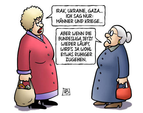 Cartoon: Bundesliga und Krieg (medium) by Harm Bengen tagged karikatur,cartoon,bengen,harm,fussball,start,maenner,gaza,ukraine,irak,krieg,bundesliga,bundesliga,krieg,irak,ukraine,gaza,maenner,start,fussball,harm,bengen,cartoon,karikatur
